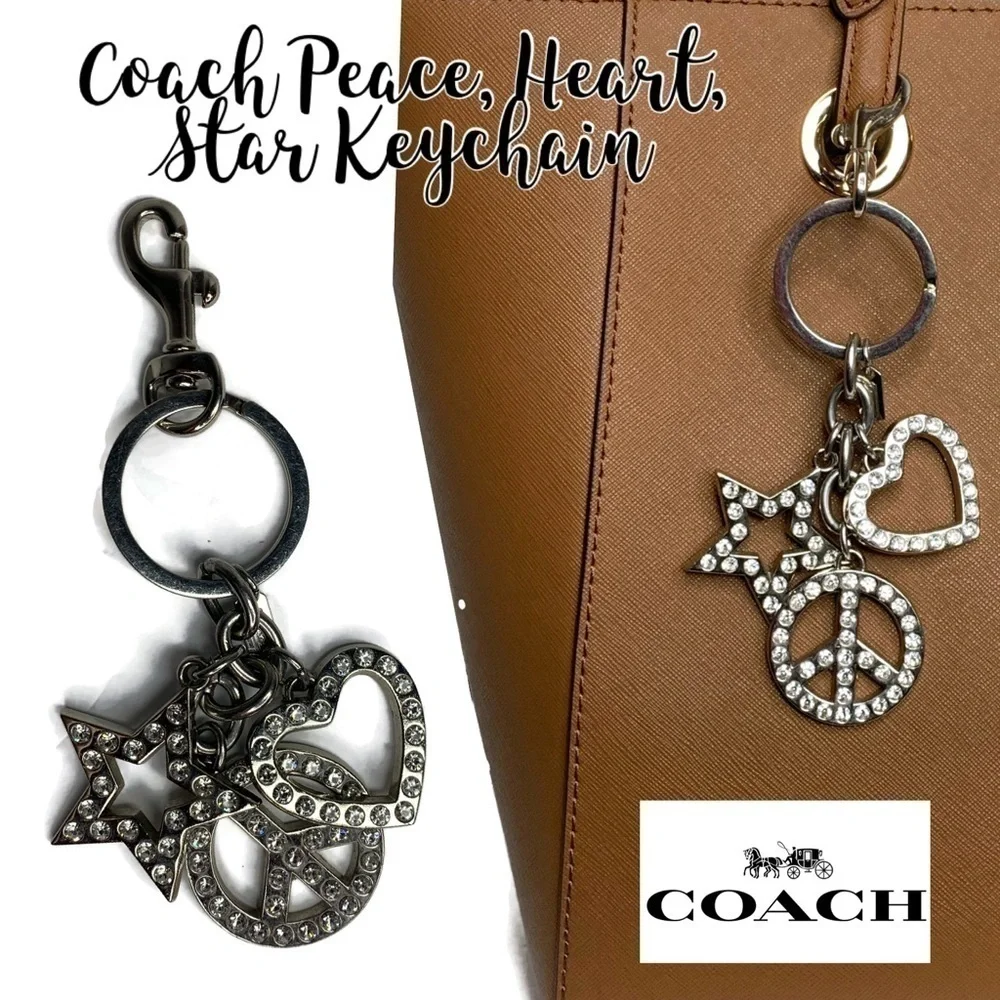 Coach Heart Dangle Swivel Keychain Rare HUGE Fob